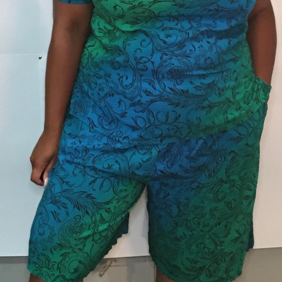 Vintage Beach Blue & Green 2-Piece Shorts Set - Picture 5 of 7